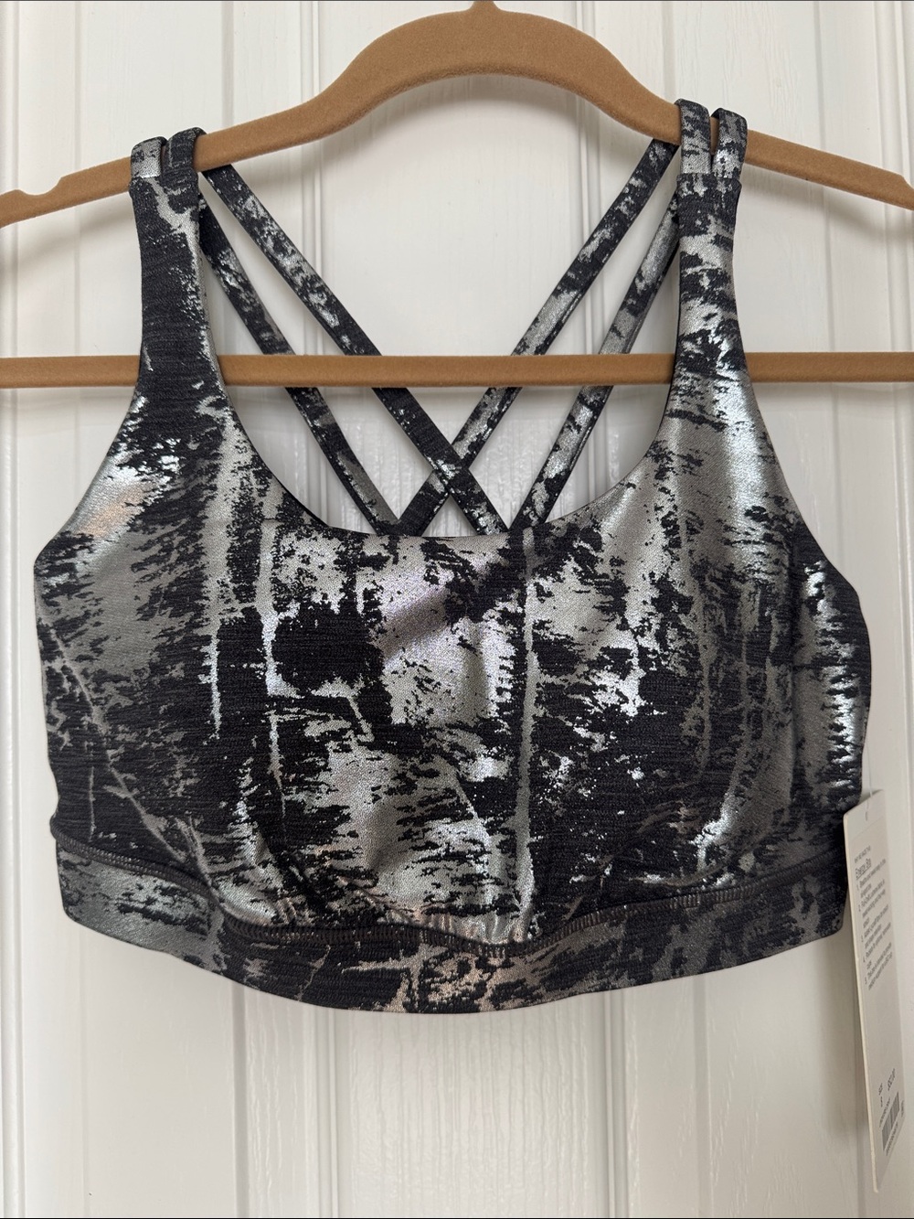 Lululemon Women’s Energy Bra Metallic Silver/Charcoal Foil Crackle Print sz 8 🆕